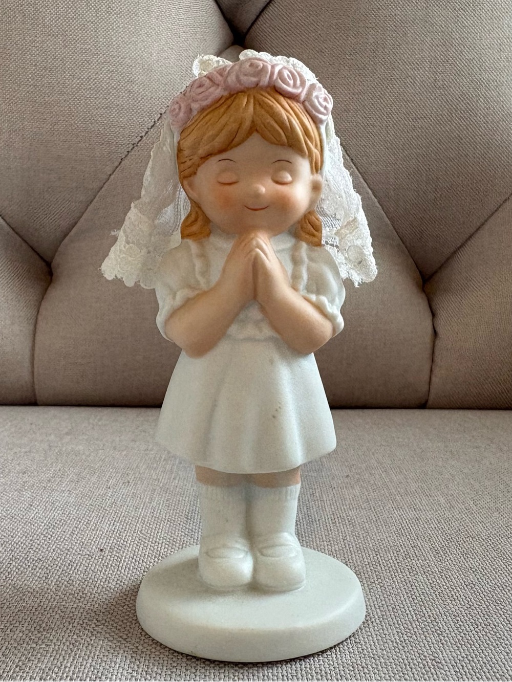 First Communion Girl Figurine Porcelain with Lace Veil by Loving Memories